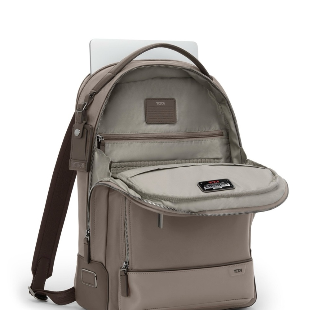 TUMI Limestone Backpack Warren Harrison Leather w/ Laptop Insert - Picture 8 of 10